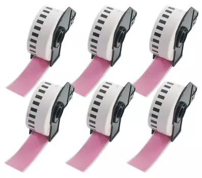 BETCKEY Thermal Paper Brother Label Printer Roll Compatible Label Stickers BROTHER 29mm x Compatible with 6 Pieces Pink DK-2210 30.48m QL-550 QL-650TD розовый