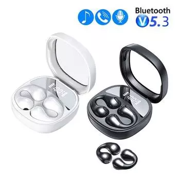 Безболезненное ношение Зажим для ушей Wireless Bluetooth 5.3 Наушники 9D Hi-Fi Стерео наушники Дисплей мощности Спортивная водонепроницаемая гарнитура без вкладышей с микрофоном