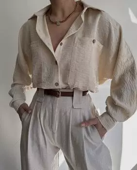 Бежевая льняная рубашка Bohemai Modus Vintage