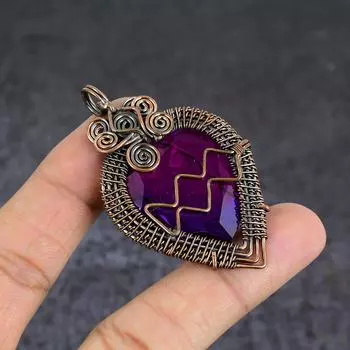 Bi-Color Tourmaline Gemstone Copper Wire Wrap Jewelry Pendant 2.36 L5B12