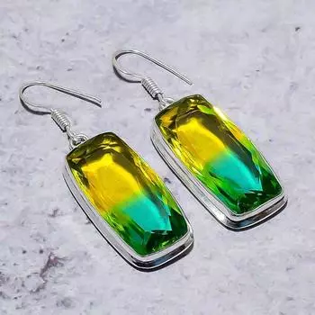 Bi-Color Tourmaline Gemstone Handmade 925 Sterling Silver Earring 2.01 i2E12