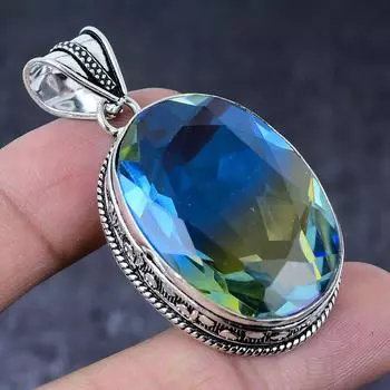 Bi-Color Tourmaline Gemstone Handmade 925 Sterling Silver Pendant 2.09 T9q68