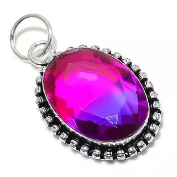 Bi-Color Tourmaline Gemstone Handmade 925 Sterling Silver Pendant 2.17 i6R21