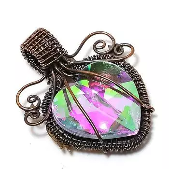 Bi-Color Tourmaline Gemstone Handmade Copper Wire Wrap Pendant 2.05 n5D39