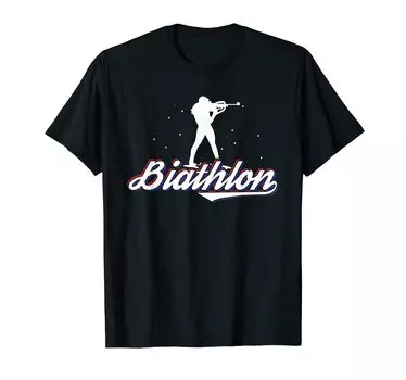 Биастлет с мотивом винтовки и лыж футболка беговая