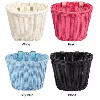 Bicycle Front Basket Adjustable Front Handlebar Bicycle Basket Waterproof Hand Woven Bike Basket Vintage for Kids Children Bike небесно-голубой