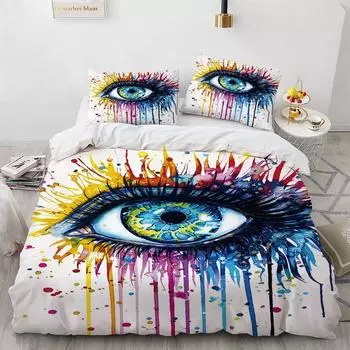 Big Eye Duvet Cover Cover Colourful Painting Art Comforter Cover King Queen Size for Teens Adults Kids Polyester Bedding Set EU Single 135x200cm
