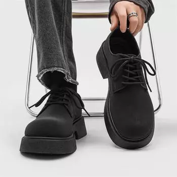 Big head leather shoes men s spring couple trend versatile youth solid color casual men s leather shoes British style niche men s trendy shoes 38