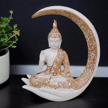 Big Meditating Moon Buddha Statue Showpiece (White) белый