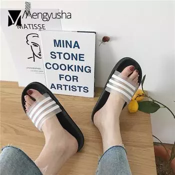 Big Size 36-45 clear striped jelly slippers women flipflops summer beach shoes ladies sandalias transparent thicken soled slides 6 чёрный