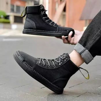 Big yellow boots new autumn and winter retro men s shoes British style short boots men s platform Martin boots 38 чёрный
