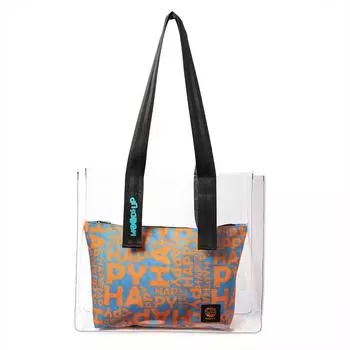 Biggdesign Moods Up Clear Bag, Large, Waterproof Beach Tote, Transparent See Through Clear Bags, Carrying to Beach, Pool, Shopping and Travel