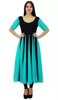 Bimba Classic Chic Designer Dress Long Georgette Kurta Flaired Zig-Zag Party Wear 10 аква голубой