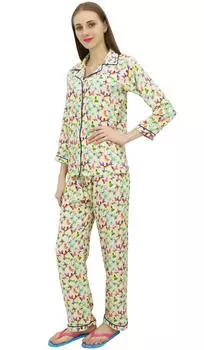 Bimba Cream Button-Down Shirt With Elastic Waist Pajama Pant 2 Pcs Pj 10 кремовый