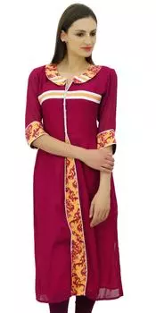 Bimba Georgette Maroon Straight Kurta Tunic Top Collar Neck 3 4 Sleeve Kurti 10 малиновый