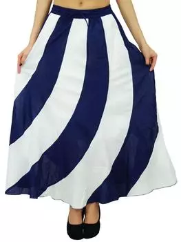 Bimba Long A-Line Maxi Spiral Летняя юбка из хлопка с резинкой сзади и сбоку 10 белый