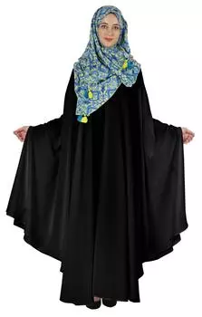 Bimba Solid Abaya With Hijab Scarf Исламское длинное платье для молитв для женщин с рукавами-кимоно 3X-Large чёрный