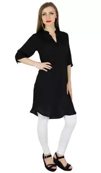 Bimba Women Black Cotton Blend Tunic Short Kurta Kurti Повседневная блузка Лето 18 чёрный