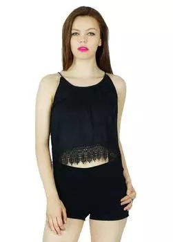 Bimba Women Black custom Crop Top Casual Holiday Beach Wear Clothing Блузка 10 чёрный