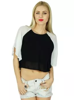 Bimba Women Black Georgette Custom Crop Top Lace Short Kimono Blouse Chic 10 чёрный