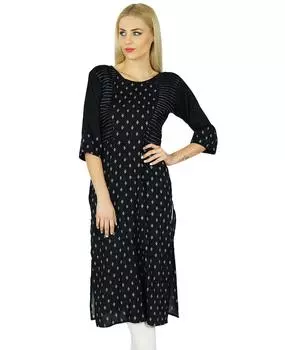 Bimba Women Black Straight custom Kurti Indian Ethnic 3 4 Sleeve Rayon Kurta 10 чёрный