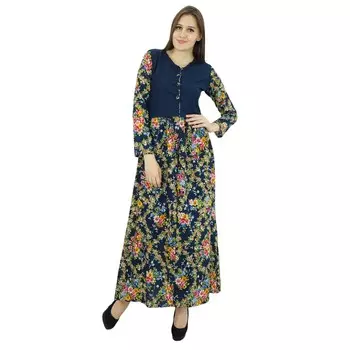 Bimba Women Bohemian Summer Maxi Dress Длинные хлопковые платья с цветочным принтом 10 темно-синий