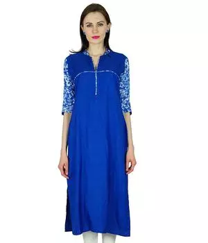 Bimba Women Chic Long custom Kurta Kurti Этническая индийская туника 3 4 рукава 10 синий