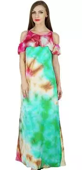 Bimba Women Chic Style Макси-платье с открытыми плечами Tie Dye Holiday Resort 10 разноцветный