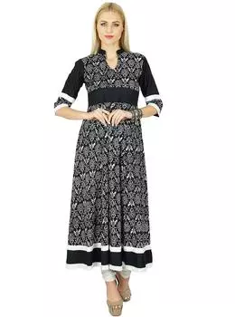 Bimba Women Cotton Pink Anarkali custom Kurta Kurti Full Sleeves Tie & Dye Indian Ethnic 10 чёрный