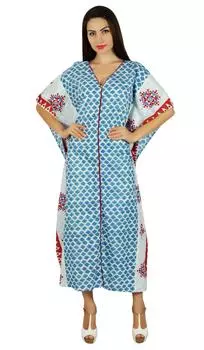 Bimba Women Kaftan Designer Maxi Chic Long Caftan Coverup Beach Wear Sleep Sleep 10 синий