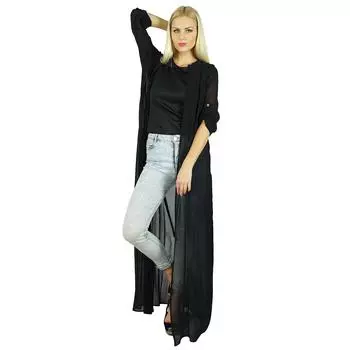 Bimba Women Long Black Georgette Shrug Sheer Cover Up Drape 16 чёрный