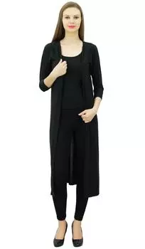 Bimba Women Lycra Soft Drape Long Shrug Cardigan 3 4 Рукава Повседневная длинная линия Large чёрный