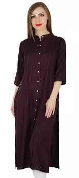 Bimba Women Rayon Straight Kurta Kurti 3 4 Рукав Формальная Блузка Лето 10 коричневый