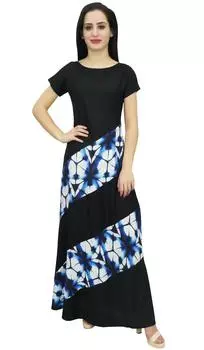Bimba Women s Long Maxi Dress Shibori Print Rayon Summer Boho Holiday 10 чёрный