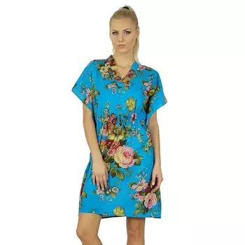 Bimba Women Short Kaftan Цветочный принт Пляжная накидка Caftan Nightwear 10 синий