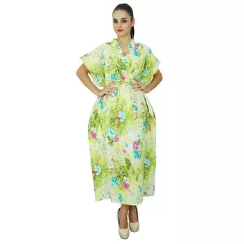 Bimba Women Soft Modal Cotton Long Printed Caftan Maxi Beach Cover Up Kaftan 10 зелёный