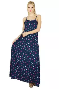 Bimba Women Spaghetti Strap Blue Maxi Printed Dress Летняя повседневная одежда 10 синий