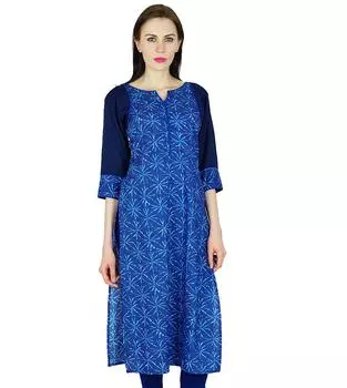 Bimba Women Straight Kurta Long custom Cotton Kurti 3 4 Рукав Синий Топ Этнический индийский 10 синий