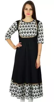 Bimba Womens Black Anarkali Kurta Long Maxi Kurti 3 4 Рукава Индийская Этническая 10 чёрный