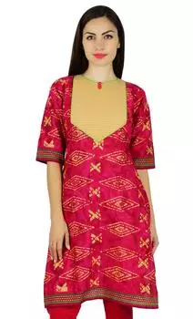 Bimba Womens Magenta Short Cotton Kurta Regular Kurti Tunic Casual Everyday 10 маджента
