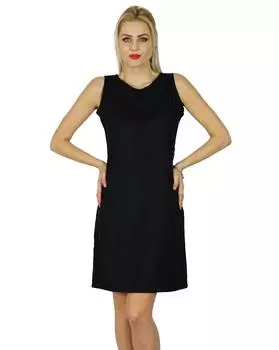 Bimba Женское короткое мини-черное платье без рукавов из вискозы Bodycon Dress 16 чёрный