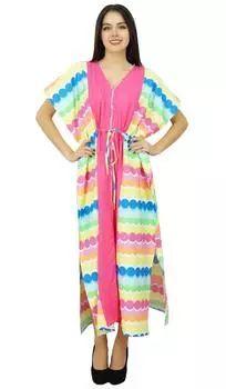 Bimbae Womens Long Cotton Pannel Caftan Designer Collection Beach Cover Up Kaftan 10 разноцветный