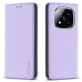BINFEN COLOR BF18 For Xiaomi Redmi Note 14 Pro 4G Leather Case Card Slots Phone Cover Purple