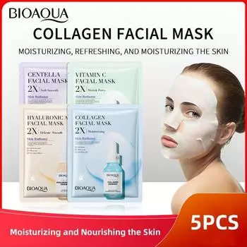 BIOAQUA Коллагеновая маска для лица C Маска для лица увлажняющая и освежающая Centella-5PCS