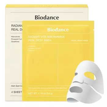 Biodance Витамин Ацинамид Real Deep Mass Блестящая кожа Ингредиент Глутатион Тонизирующий эффект Уход за пятнами Ночная маска Корейская косметика Гидрогелевая маска