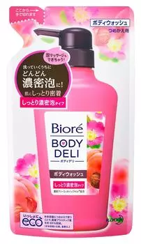 Biore Body Deli Body Wash Увлажняющая плотная пена с ароматом персика и розы, сменный блок 340 мл и