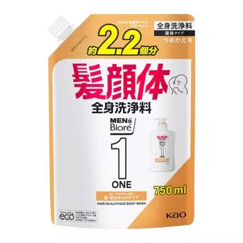 Biore ONE Full Body Smooth Hair and Skin Refill 750 мл Мужское универсальное очищающее средство, Тип, оранжевый