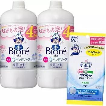 Biore u foam hand soap fruit scent refill 770ml x 2 pieces + biore u disinfecting soft wet sheets 10 pieces