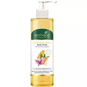 Гель для душа Biotique Ubtan & Collagen с полезными свойствами куркумы и шафрана для очищения пор | Свежая и сияющая кожа | Для мужчин и женщин - 200 мл