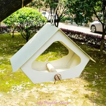 Bird Feeder Outside Hanging Seed Platform Large Capacity Bird Feeding Seed Tray Garden Birdwatching House белый